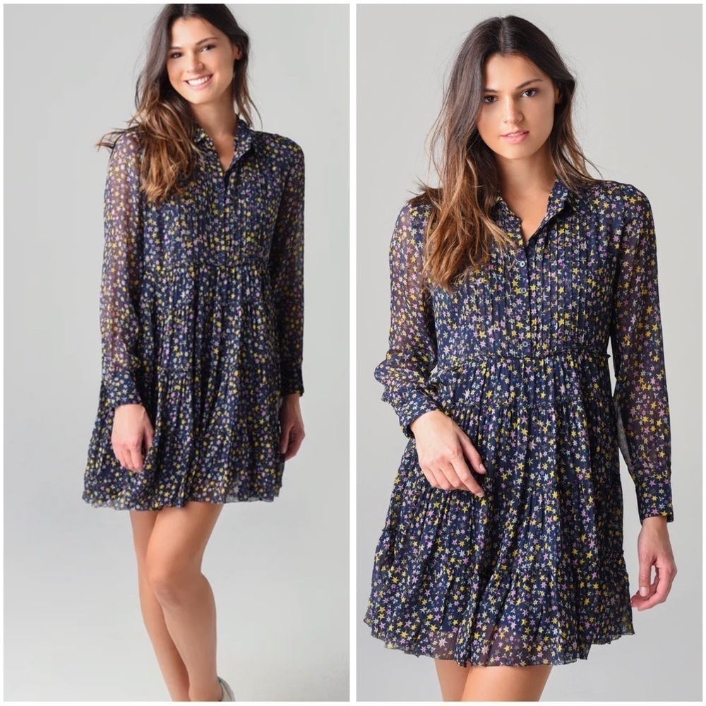 Zadig & Voltaire Lightweight Chiffon Rapidy Crinkle Print Etoiles Dress Sz L NWT